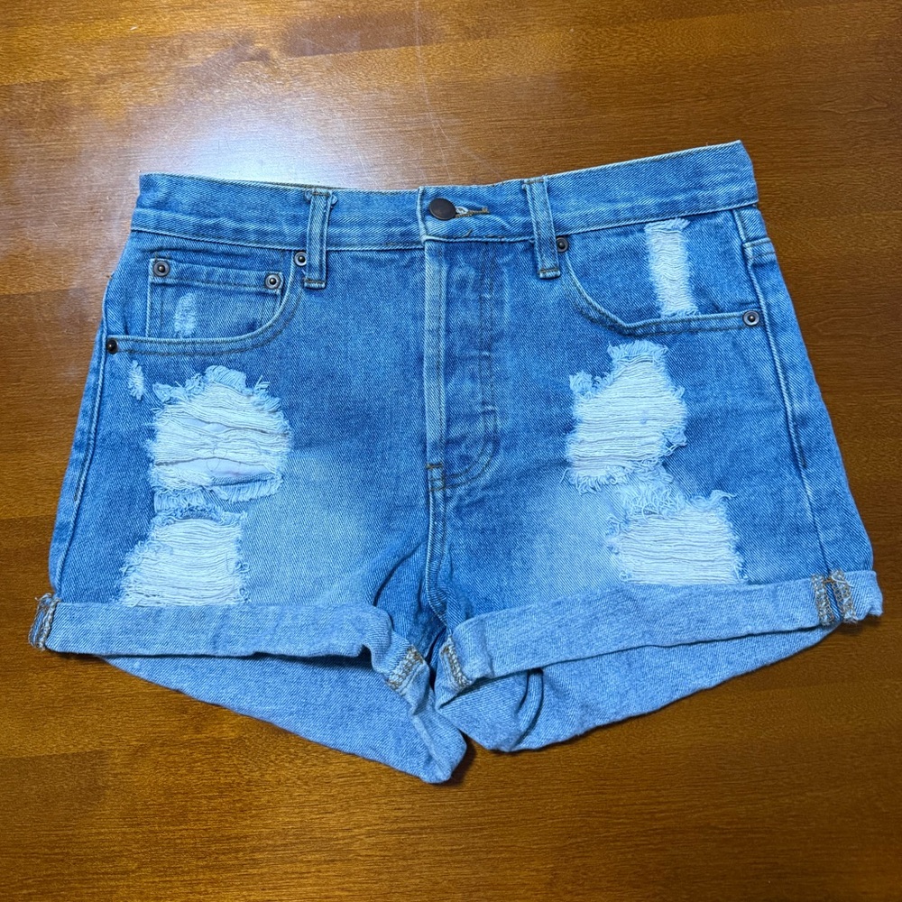 Forever 21 Ripped Blue Jean Shorts